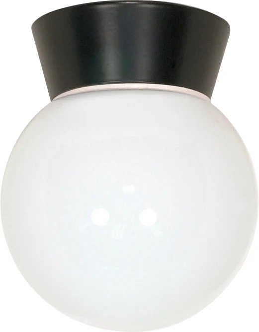 Nuvo 1-Light 8" Outdoor Ceiling Light w/ White Glass Globe in Black Finish