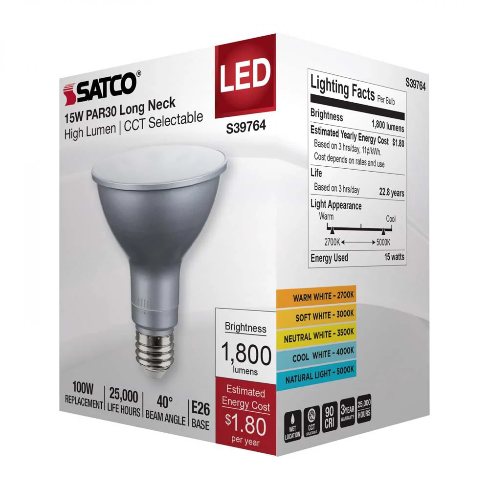 15w PAR30LN High Lumen LED Long Neck CCT Tunable E26 Base 120-277v - 100w equiv - Image 7