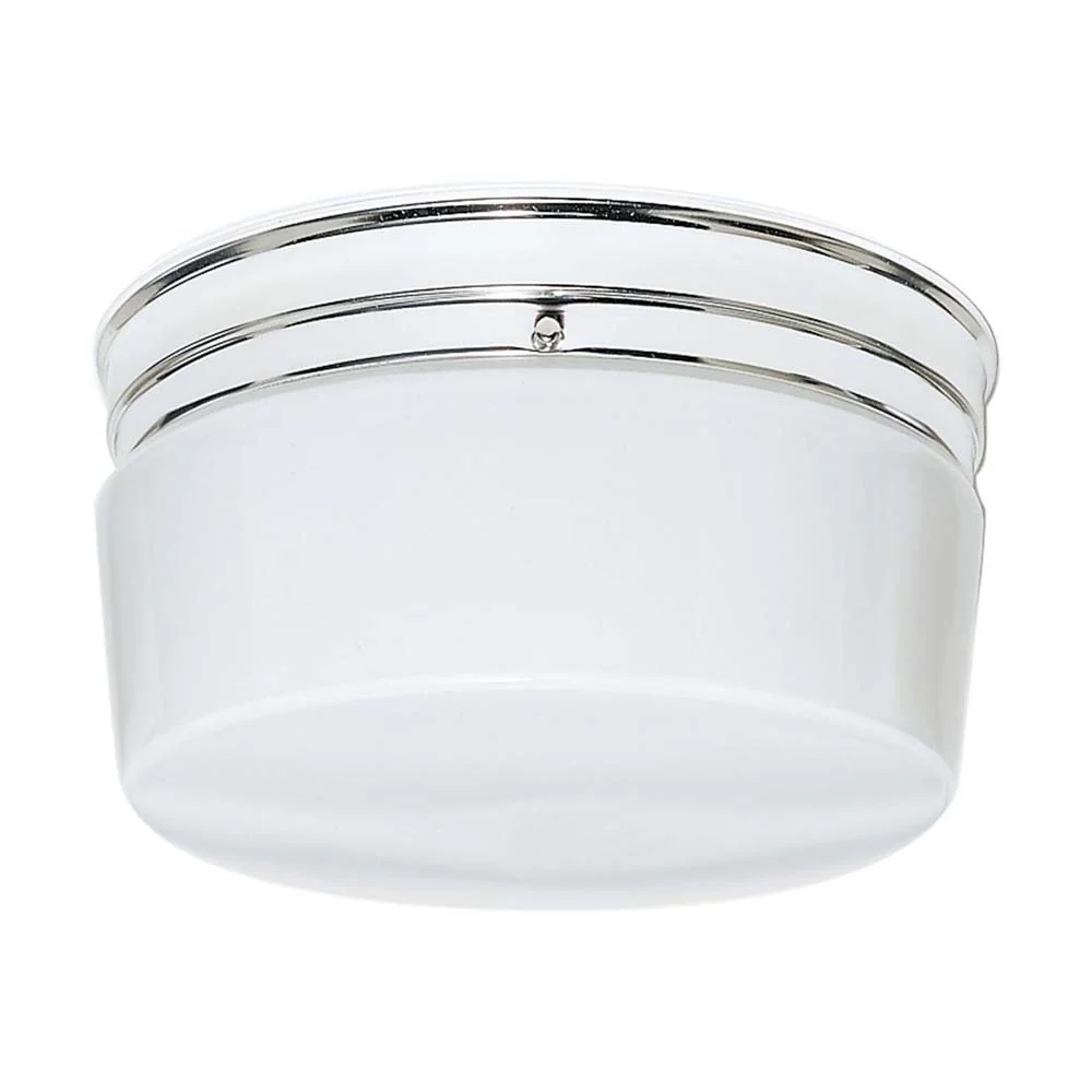 2-Light 10-in Flush Mount Large White Drum in Polished Chrome Finish