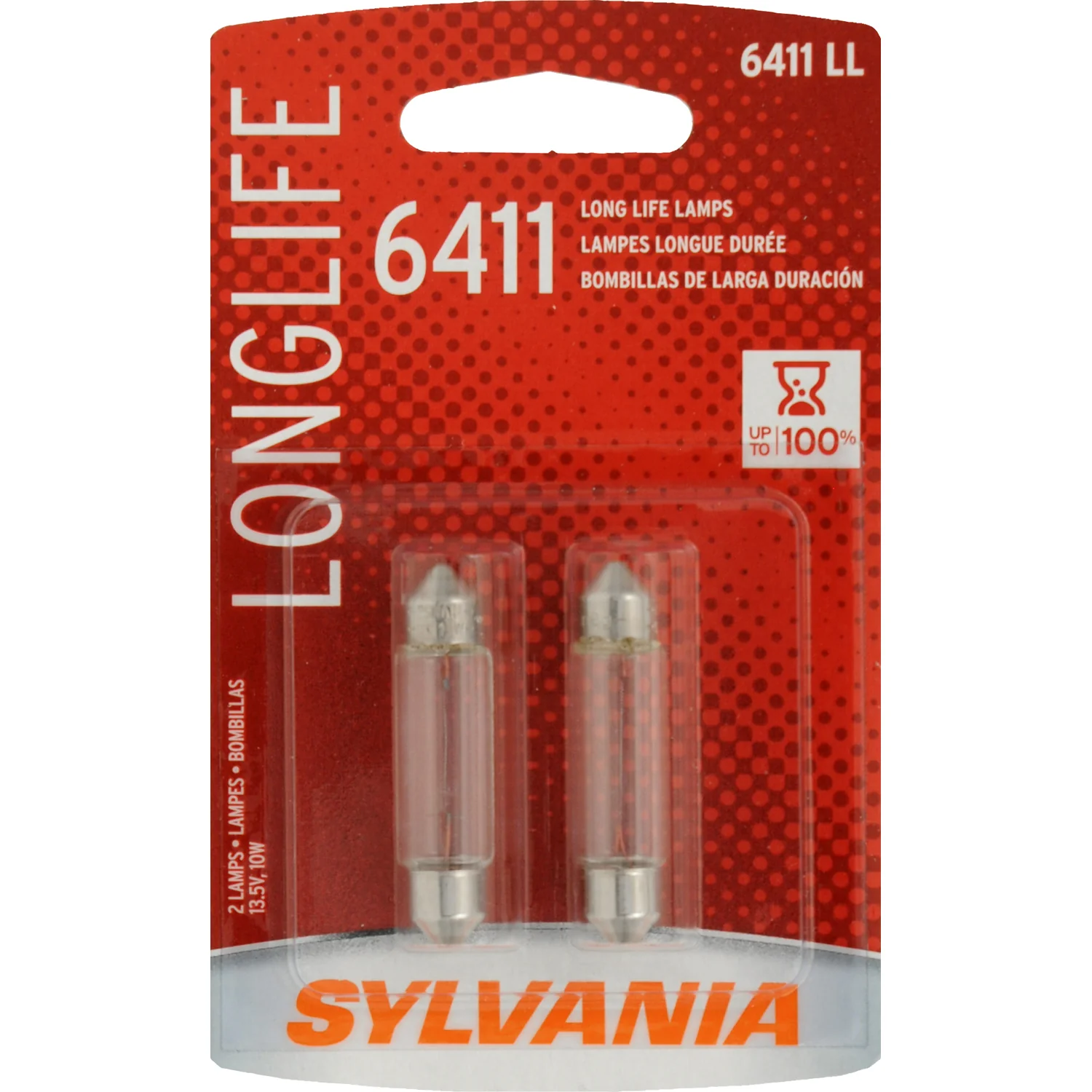 2-PK SYLVANIA 6411 Long Life Automotive Light Bulb