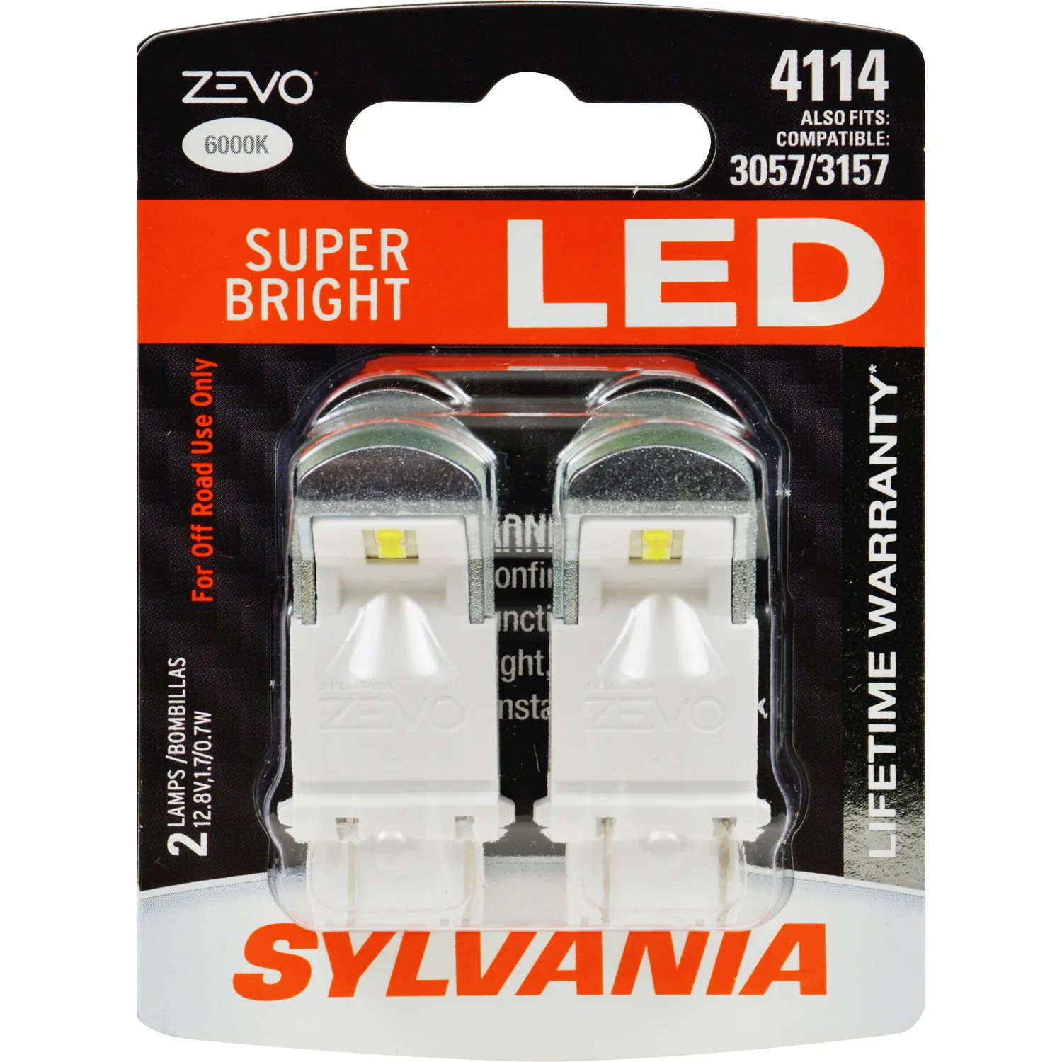 2-PK SYLVANIA 4114 ZEVO LED Super Bright Automotive Light Bulb