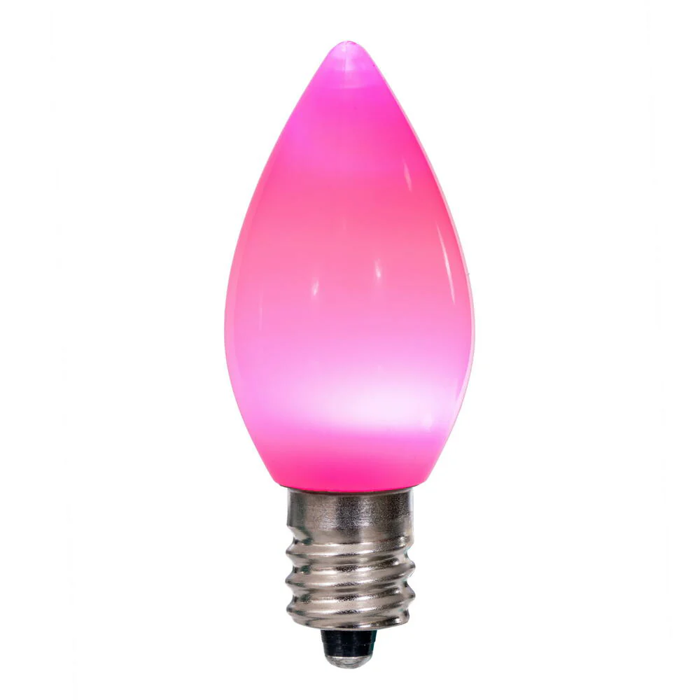 25Pk - Vickerman .6W C7 Ceramic LED Pink Twinkle Light Bulb 120v