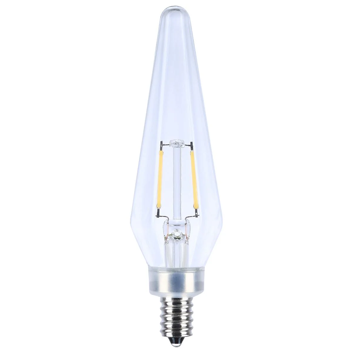 2Pk - Satco 2w Prismatic HX11 LED 2700K CCT E12 Candelabra Base Clear Finish