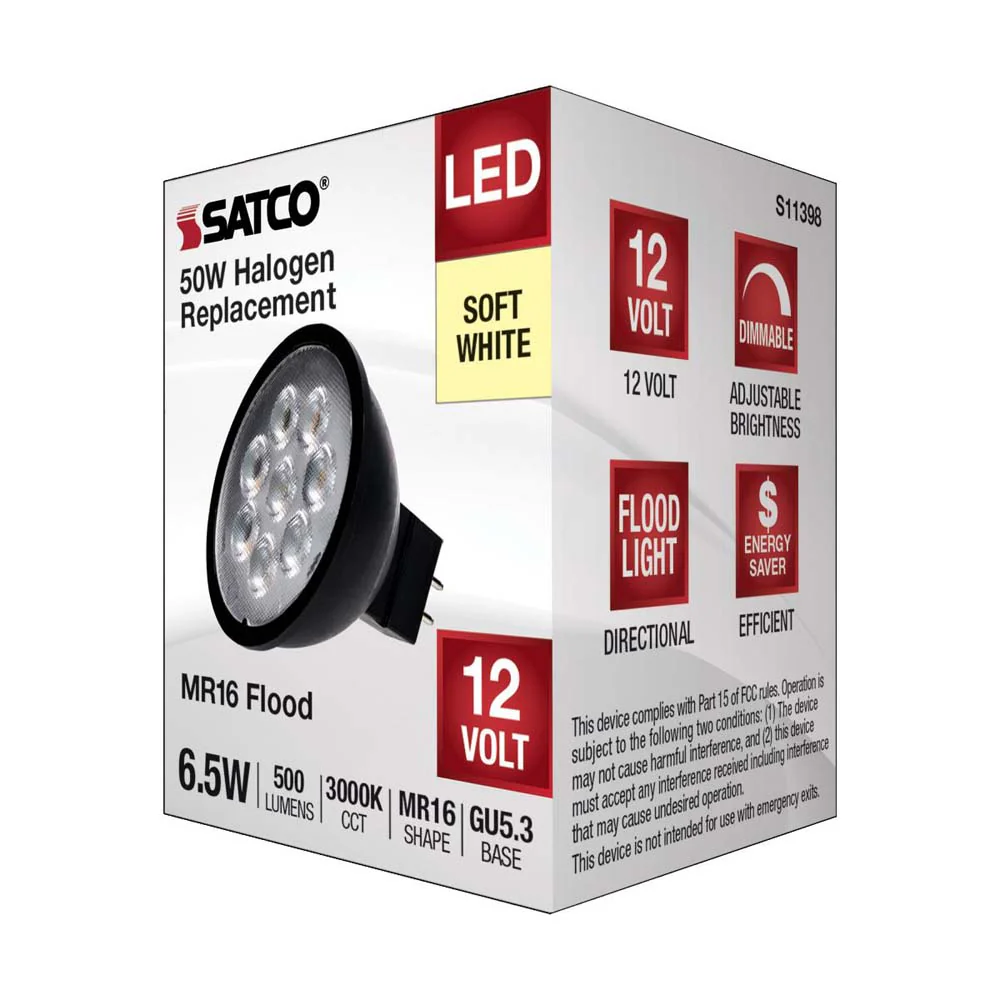 6.5W 12v MR16 LED 3000K GU5.3 Base 500LM Flood 40D Black Finish Bulb - Image 5