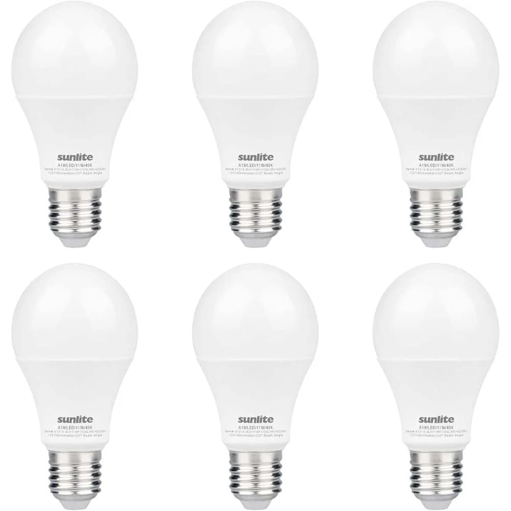6Pk - Sunlite 11w LED A19 1100Lm 120V E26 Base 4000K Cool White Bulb - 75w equiv