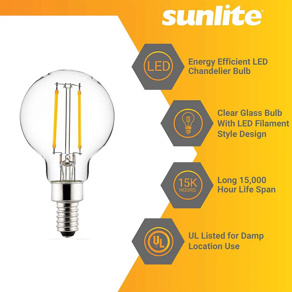 6Pk - Sunlite 2.5w LED G16.5 Globe E12 Base 3000K Bulb - 25W Equiv - Image 3