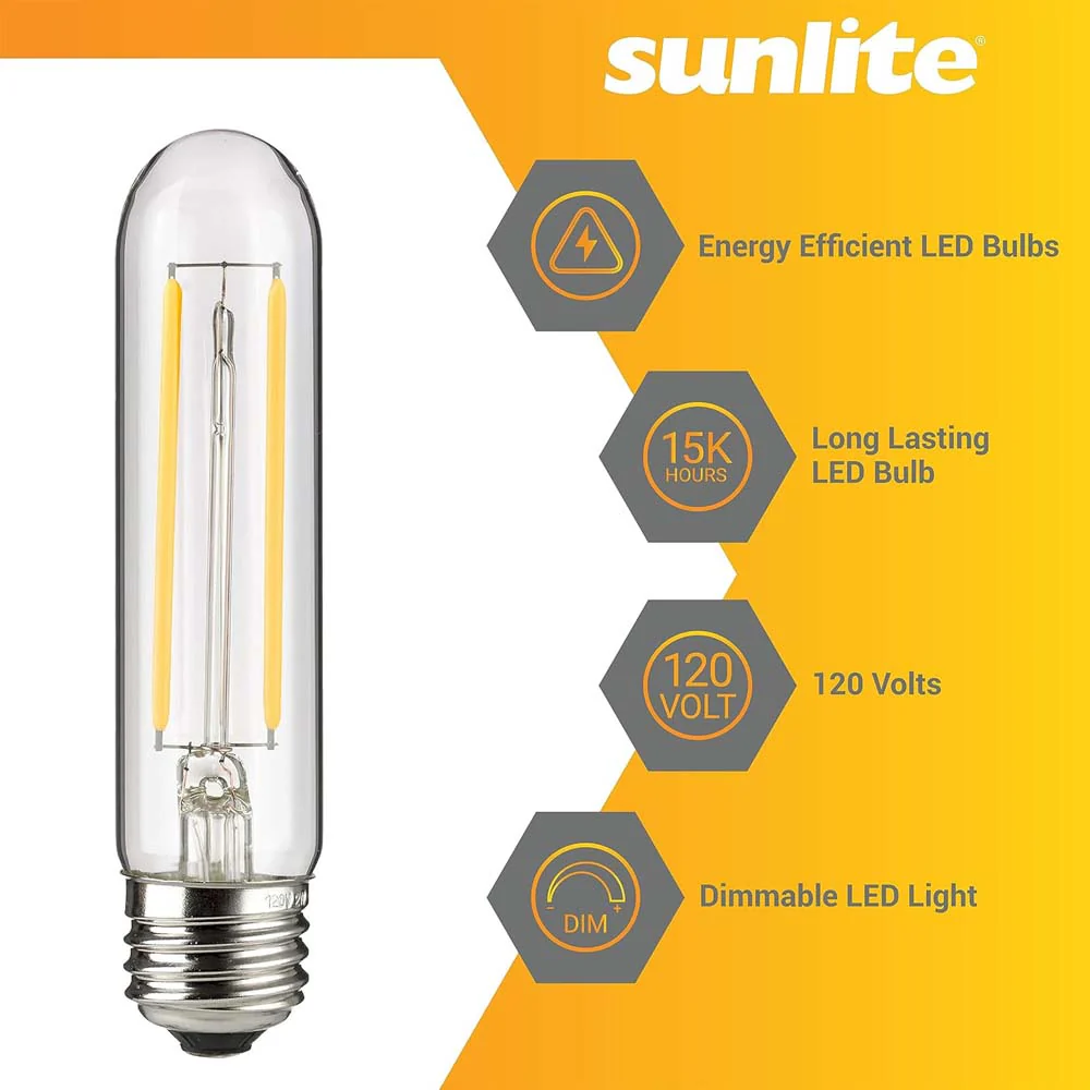 6Pk - Sunlite 2w LED Edison T10/T30 Tubular E26 3000K Bulb - 25W Equiv - Image 3