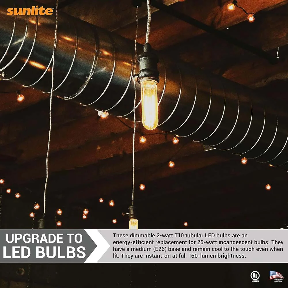 6Pk - Sunlite 2w LED Edison T10/T30 Tubular E26 3000K Bulb - 25W Equiv - Image 4
