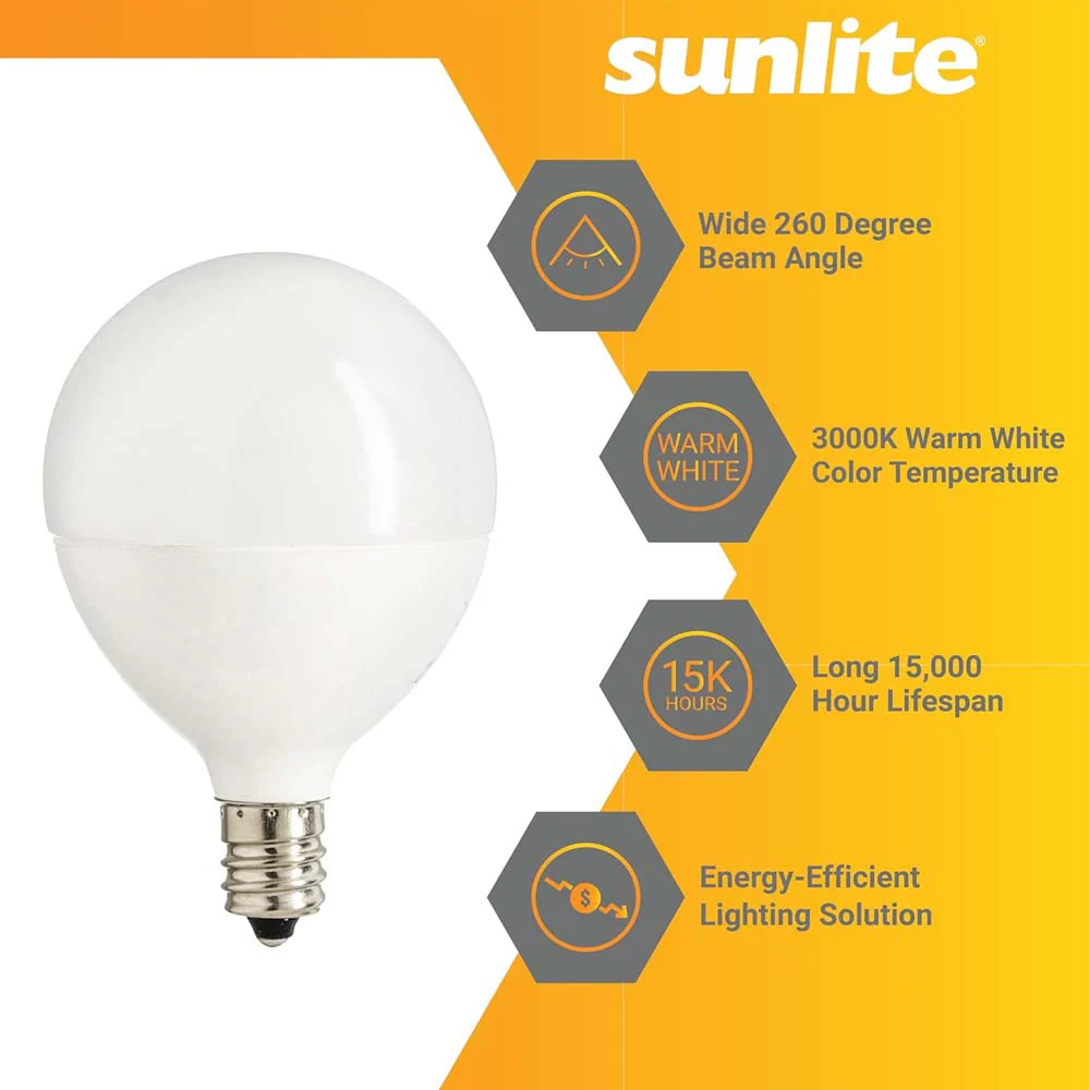 6Pk - Sunlite 5w LED G16.5 Frosted Globe E12 Base 3000K Bulb - 40W Equiv - Image 3