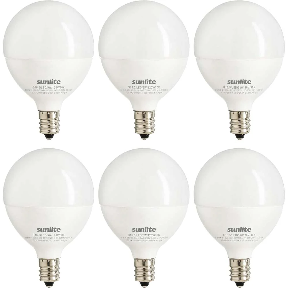 6Pk - Sunlite 7w LED G16.5 Frosted Globe E12 Base 3000K Bulb - 60W Equiv