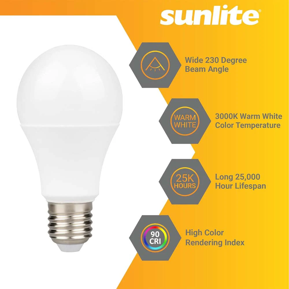 Sunlite 9w LED A19 Dimmable 3000K Warm White Bulb - 60W Equiv - Image 3