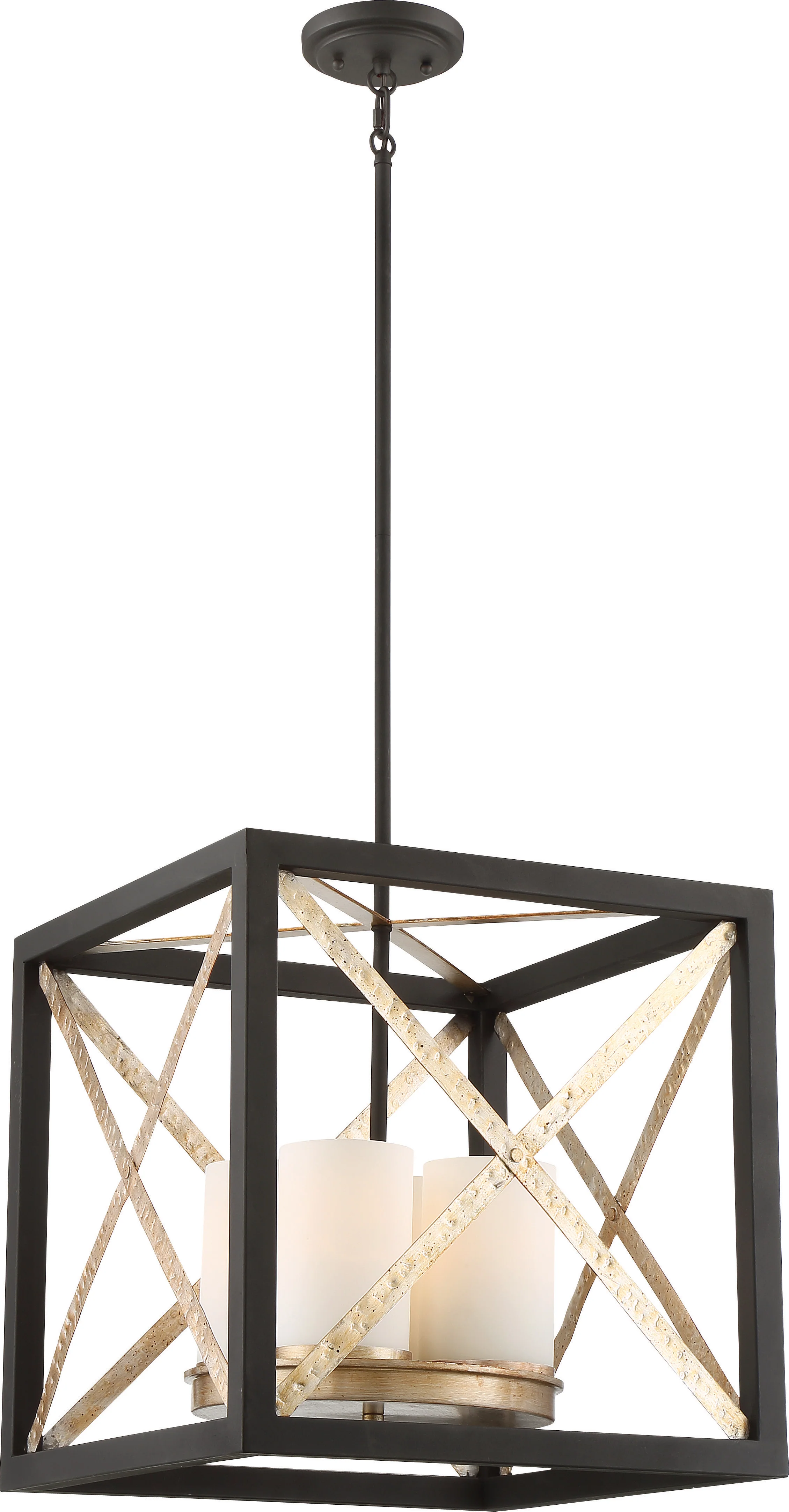 Boxer 4-Light Pendant Fixture in Matte Black / Antique Silver Accents Finish