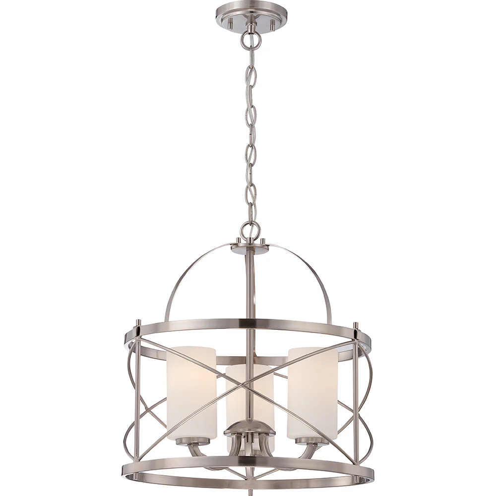 Nuvo Ginger 3-Light Pendant w/ Etched Opal Glass in Brushed Nickel Finish