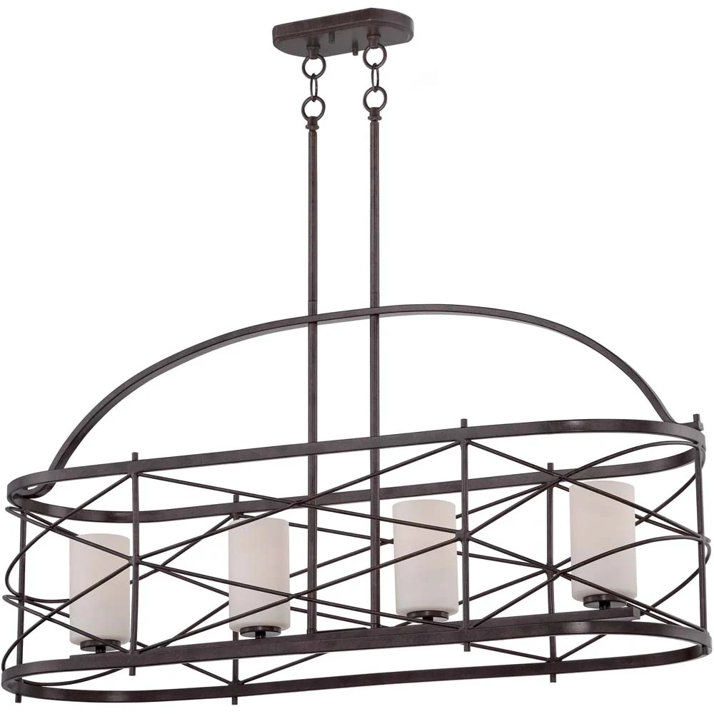 Nuvo Ginger 4-Light Island Pendant w/ Etched Opal Glass in Old Bronze Finish