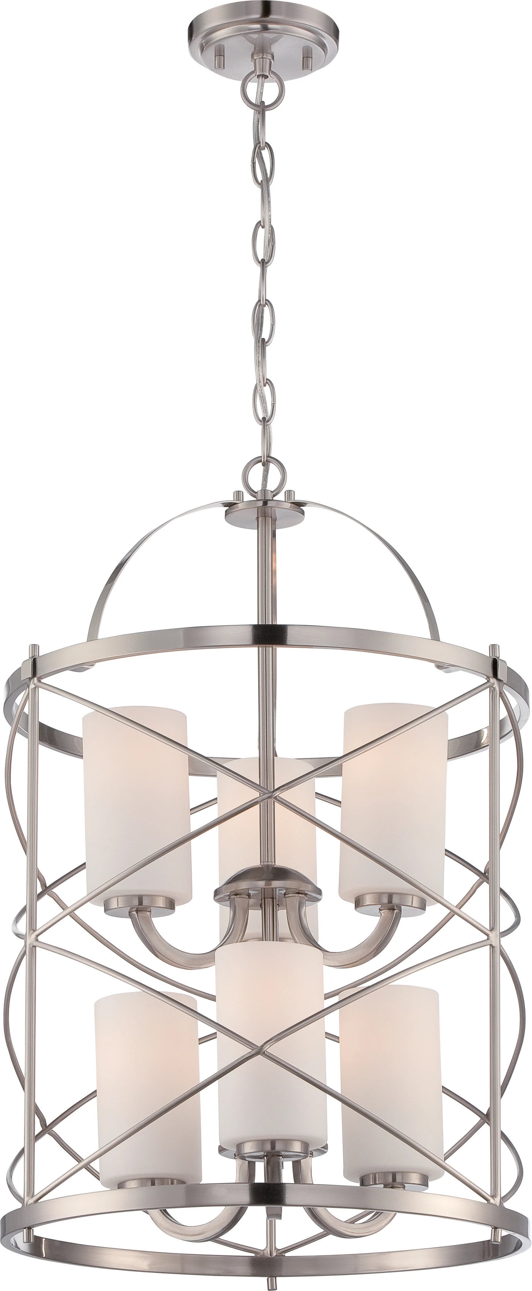 Ginger 6-Light Hanging Mounted Chandelier Light Fixture in Brushed Nickel Finish