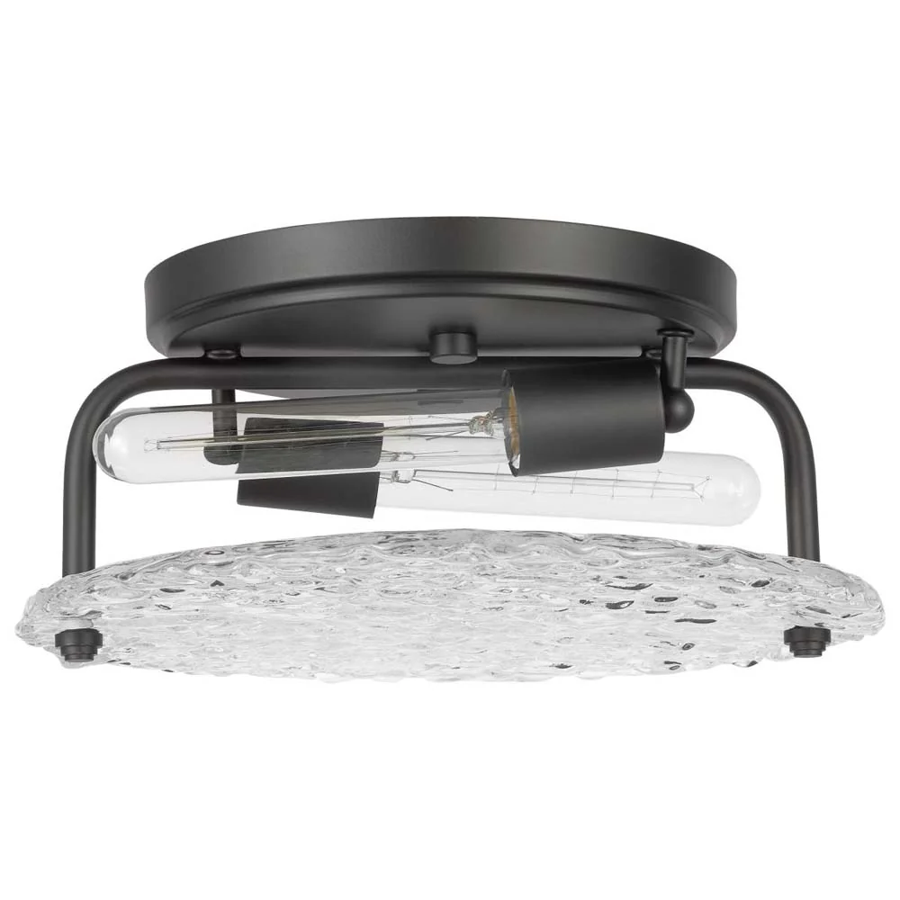 Glacier 2-Light Large Flush Mount Ice Glass E26 Base 60w Matte Black Finish