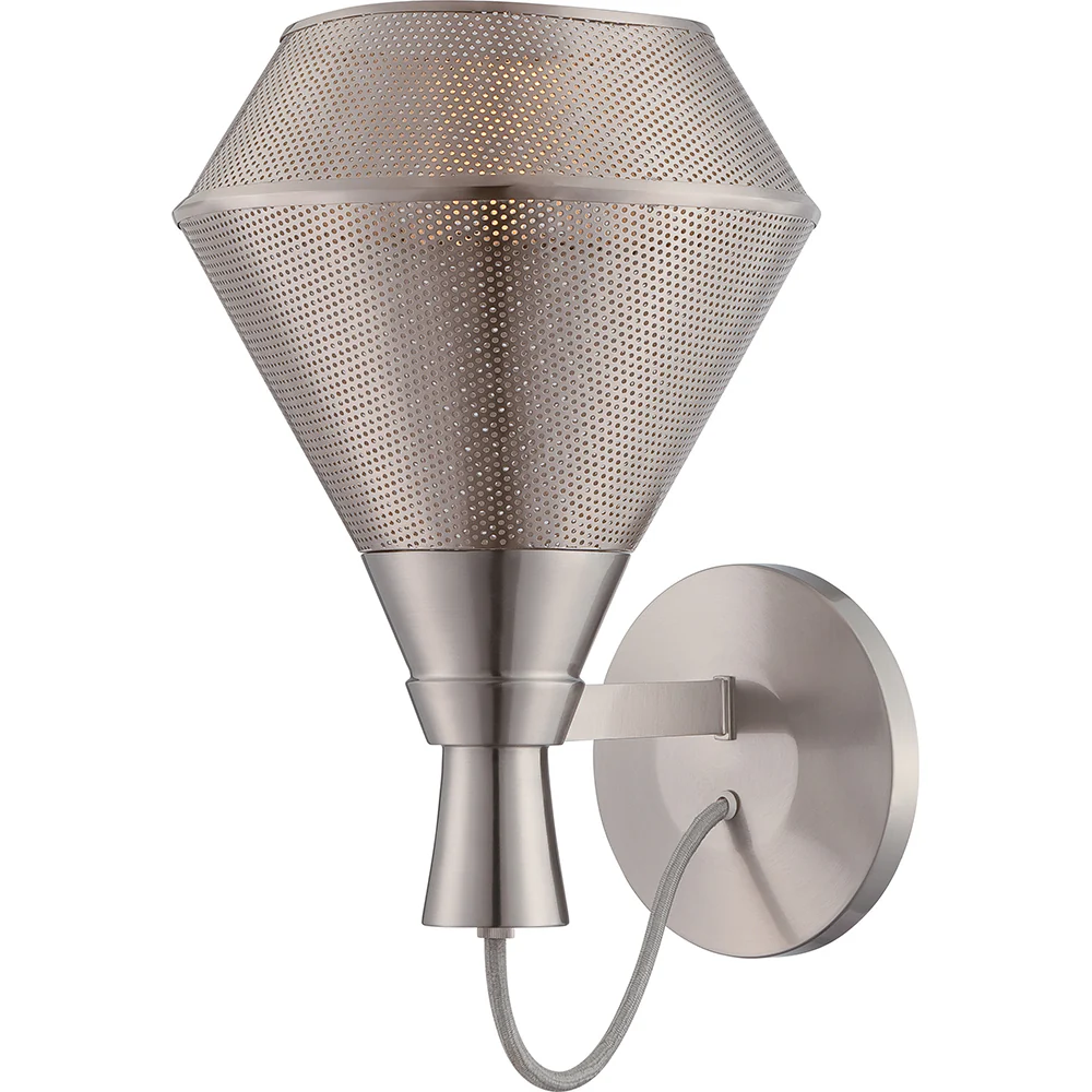 Nuvo Jake 1-Light Perforated Metal Shade Wall Sconce in Satin Steel Finish