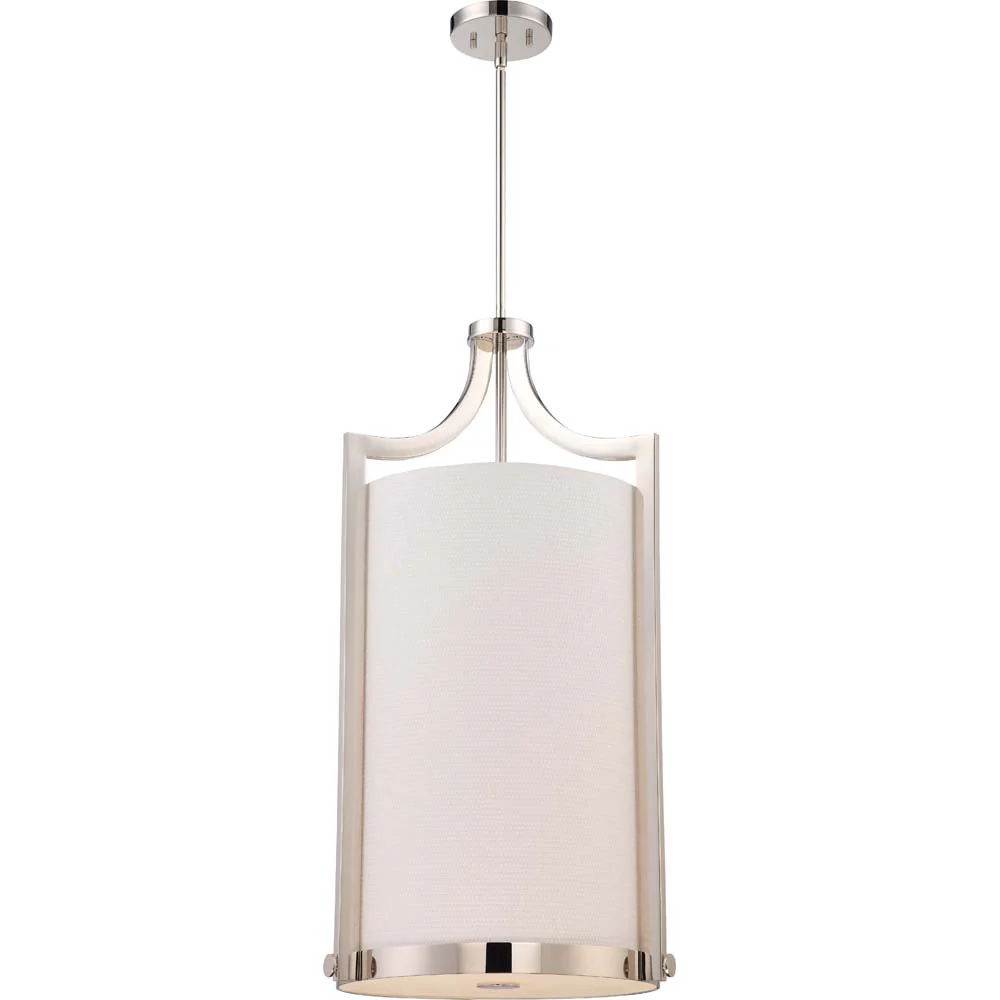 Nuvo Meadow 4-Light Large Foyer Pendant w/ White Fabric Shade in Polished Nickel