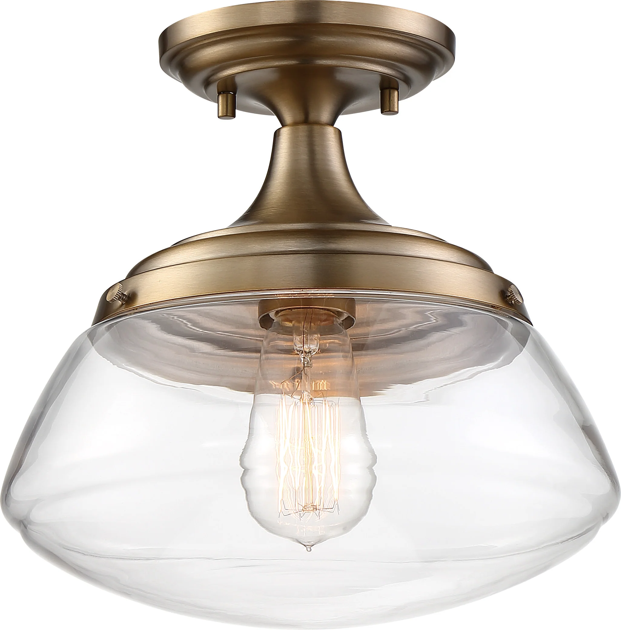Nuvo 100W A19 Kew Close-To-Ceiling Semi Flush 120v Burnished Brass Clear Shade