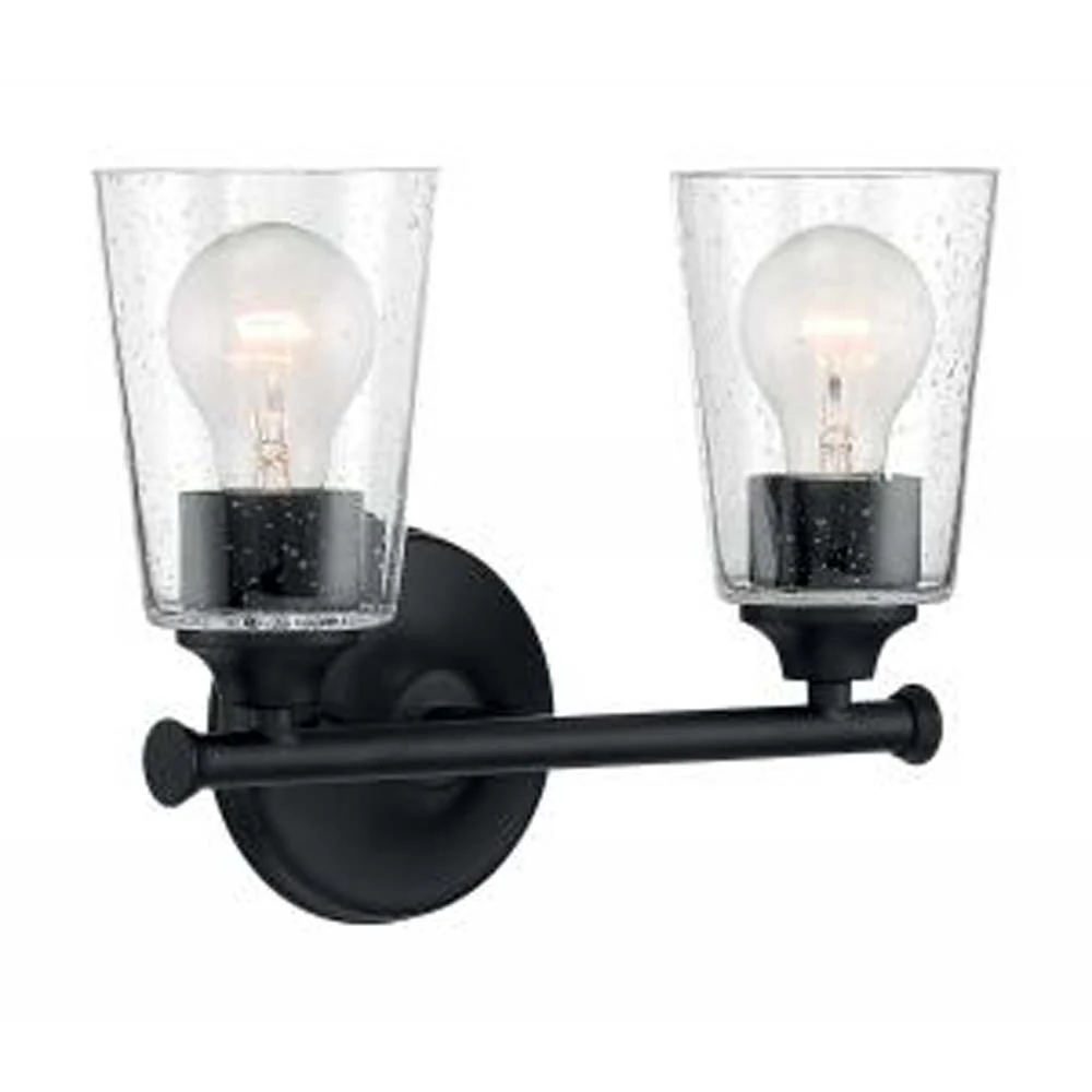Nuvo Bransel 2 Light Vanity w/ Seeded Glass in Matte Black Finish