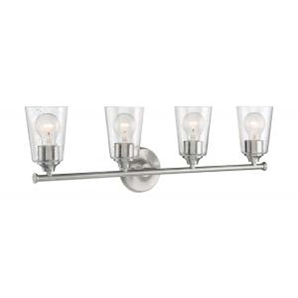 Nuvo Bransel 4-Light Vanity w/ Seeded Glass in Brushed Nickel Finish