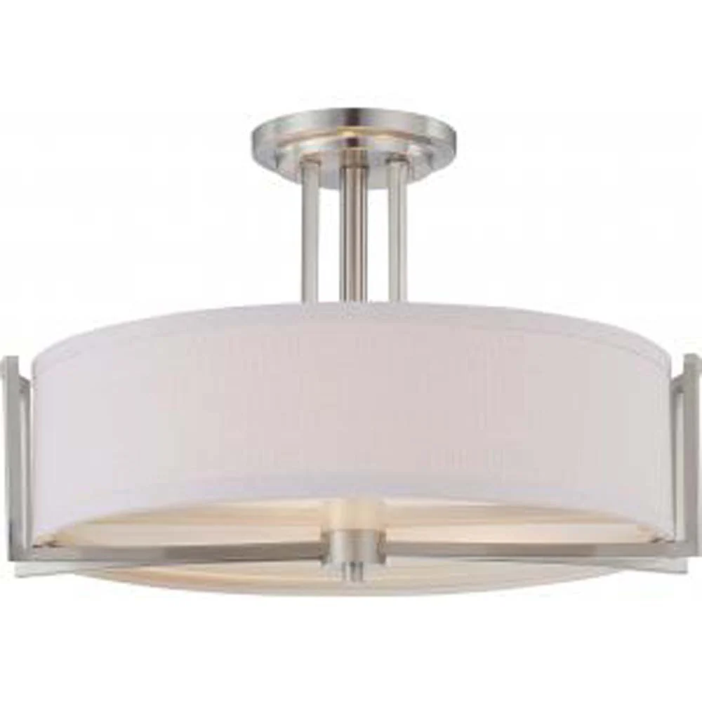 Nuvo Gemini - 3 Light Semi Flush Fixture w/ Slate Gray Fabric Shade