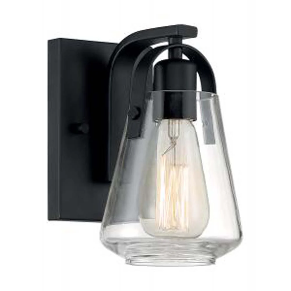 Nuvo Skybridge 1-Light Vanity w/ Clear Glass in Matte Black Finish