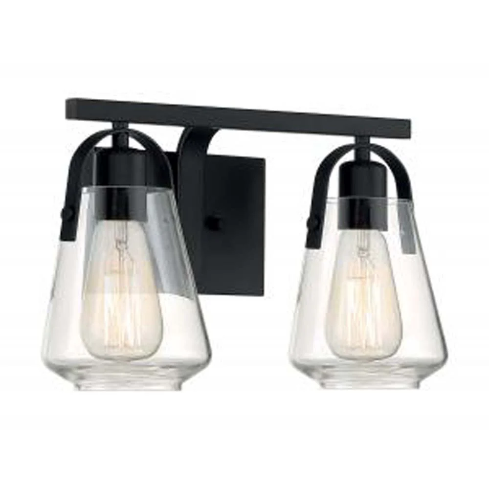 Nuvo Skybridge 2 Light Vanity w/ Clear Glass in Matte Black Finish