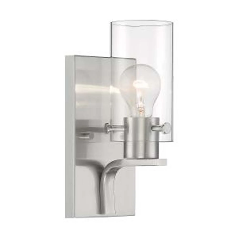 Nuvo Sommerset 1-Light Vanity w/ Clear Glass in Brushed Nickel Finish