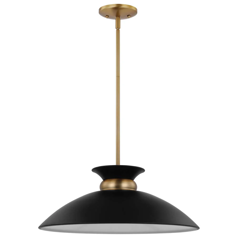 Perkins 1-Light Medium Pendant Matte Black with Burnished Brass