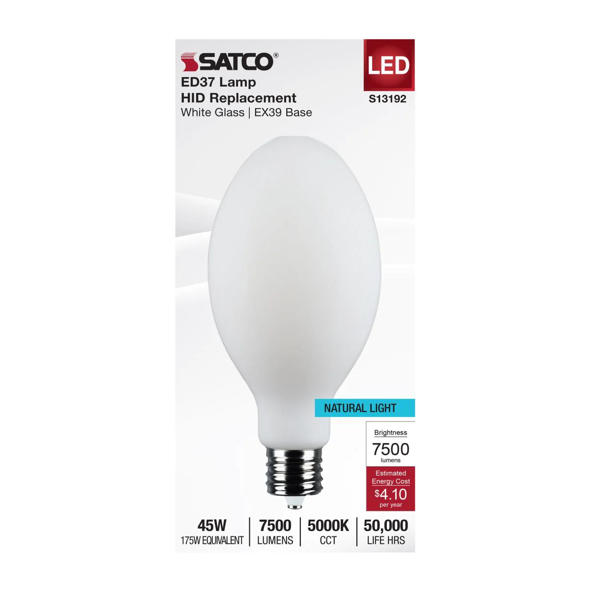 Satco 45w LED HID Replacement ED37 5000K EX39l Base 120-277v White Finish Bulb - Image 3