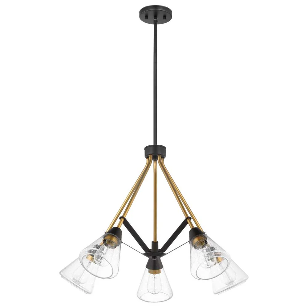 Starlight 60w 5-Light Chandelier Clear Seeded Glass E26 Base Matte Black Finish