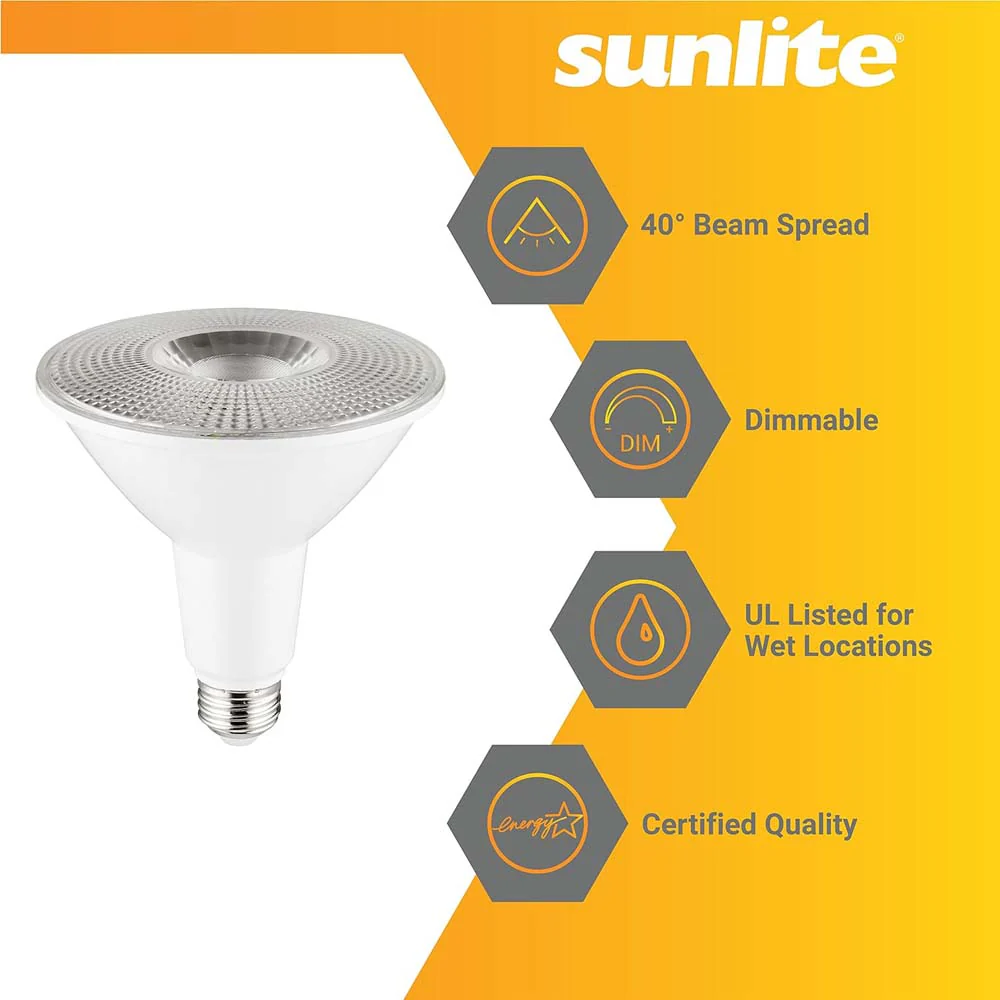 Sunlite 15w LED PAR38 Long Neck E26 Dimmable 2700K Spot Bulb - 100W Equiv - Image 3