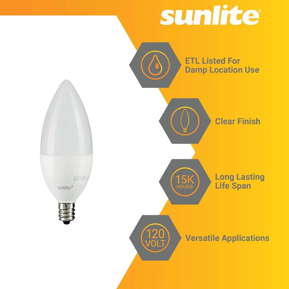 Sunlite 4.5w LED B11 Frosted Torpedo Tip Chandelier E12 5000K Bulb - 40W Equiv - Image 3