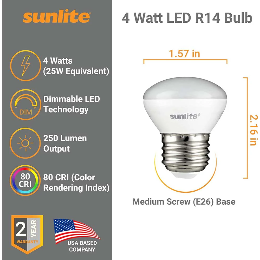 Sunlite 4w LED R14 Mini Reflector Flood E26 Base 3000K Bulb - Warm White - Image 2