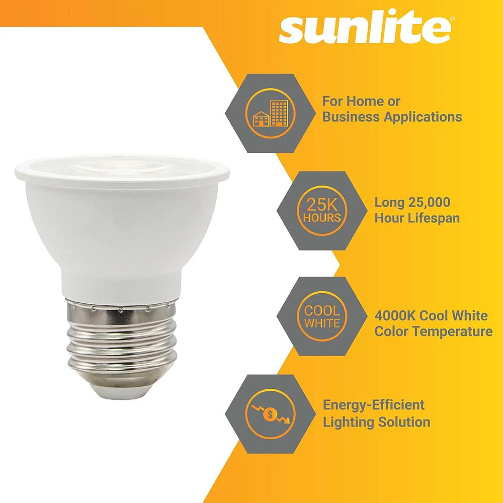 Sunlite 6w LED PAR16 Short Neck Recessed E26 4000K Flood Bulb - 50W Equiv - Image 3