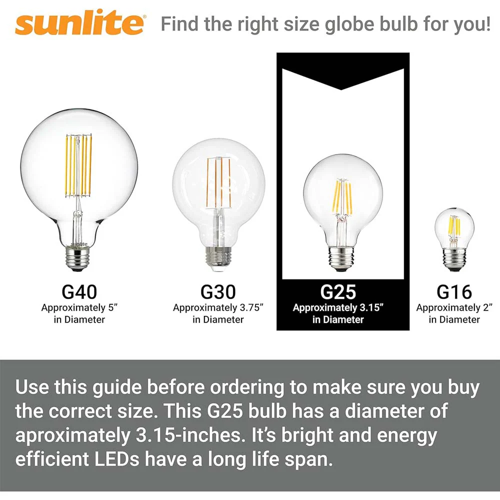 Sunlite 8.5w 120v LED G25 Globe E26 Base Dimmable 2200K Bulb - Warm White - Image 8