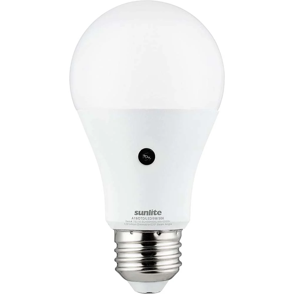Sunlite 9W A19 LED Dusk To Dawn 800LM 3000K - Warm White Bulb - 60w Equiv