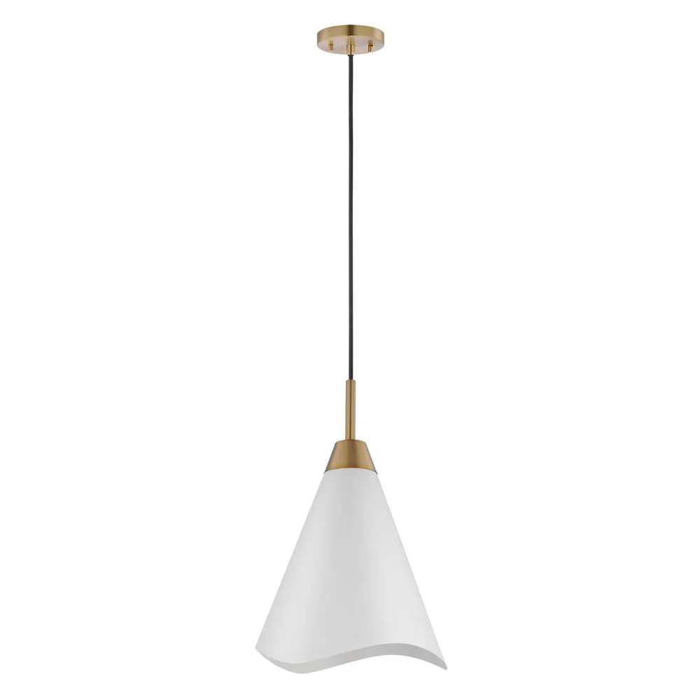 Tango 1-Light Medium Pendant Matte White with Burnished Brass