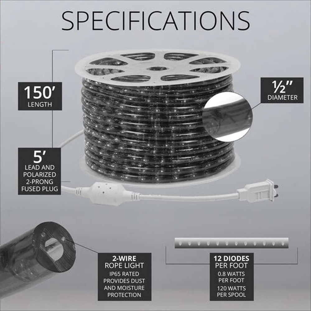 Wintergreen 150 ft Green LED Rope Light 2-Wire - Image 4